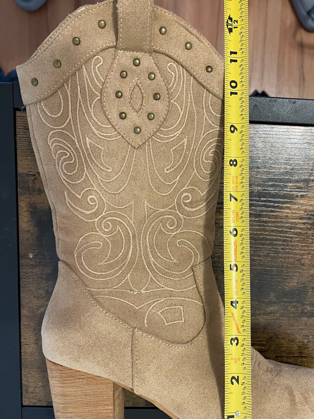 Women's Tan Suede Western Mid-Calf Boots - Picture 7 of 7